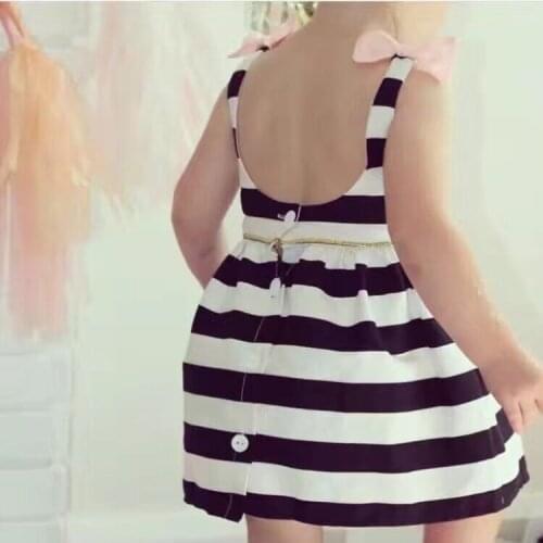1-5 Years Baby Girls Dresses Children Summer Cottons European Stlye Bow Striped Dress