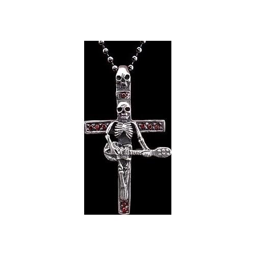 925 Sterling Silver Silver Pendant punk guitar Skull Cross Pendant