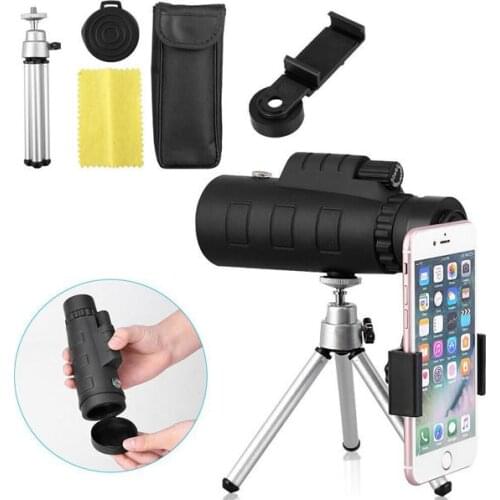 40X60 HD Portable Monocular Telescope Day/Night Vision Telephoto Lens Optical Prism Mobile Phone Camera Lens Phone Clip+Tripod