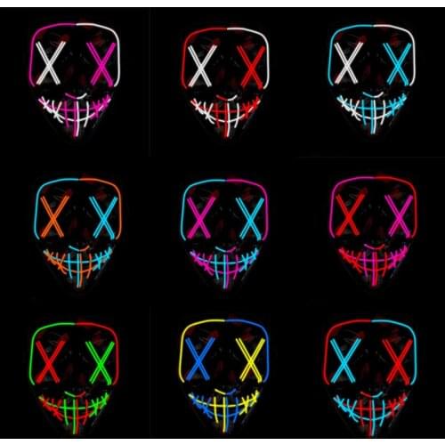 Luminous Anime LED Mask Halloween Cosplay Costume Accessories Anonymous Face EL Wire Mask Glowing Horror Mascara