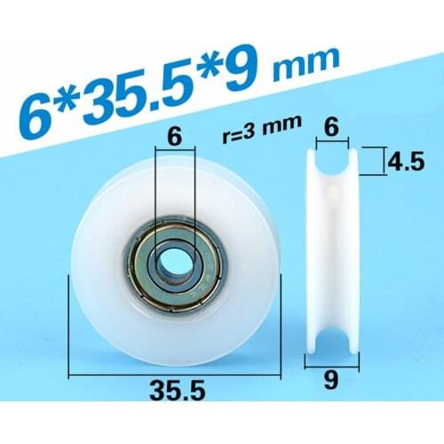 [U0635-9] 10PCS 626ZZ high quality standard POM plastic coated deep groove bearing U groove type wheel roller 6*35.5*9mm 0635UU