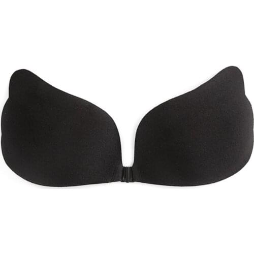 U90E Women Strapless Wing Shaped Sticky Bra Adhesive Invisible Silicone Nipple Cover Front Buckle Push Up Backless Chest Pads