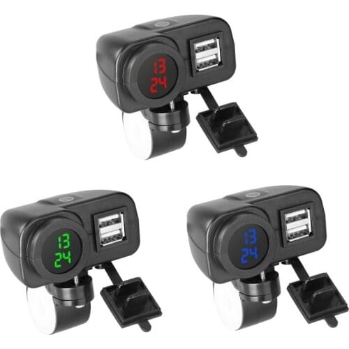 Universal Waterproof 12V Motorcycle Dual USB Charger Adapter with Electronic Clock ON OFF Switch for Mobile Phones Tablets GPS