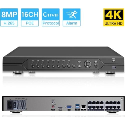 Hamrolte POE NVR H.265 16CH 5MP/8CH 4K Video Input IEEE802.3af Standard 16CH POE NVR 4K HDMI Video Output Xmeye APP Email Alert