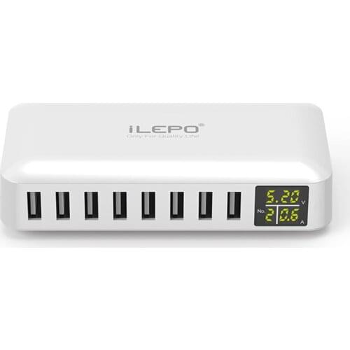8 Port USB Charger LCD Display Charging Multiple Devices Desktop Wall Charger for Laptops Tablets Phones