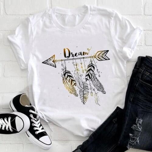 Women Clothing Feather Arrow Kawaii Trend 90s Fashion Short Sleeve Summer Clothes Print Tshirt Female Tee Top Graphic T-shirt