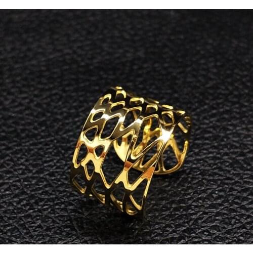 2021 Width Stainless Steel Rings for Women Geometry Gold Color Rings for Women Jewelry anillos acero inoxidable mujer R612231
