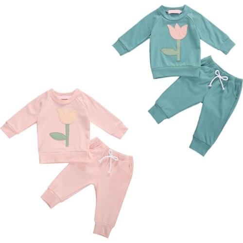 0-3Y Autumn Winter Baby Girls Clothes Sets Flowers Print Long Sleeve Pullover Sweatshirt Tops Pants 2PCS Outfit