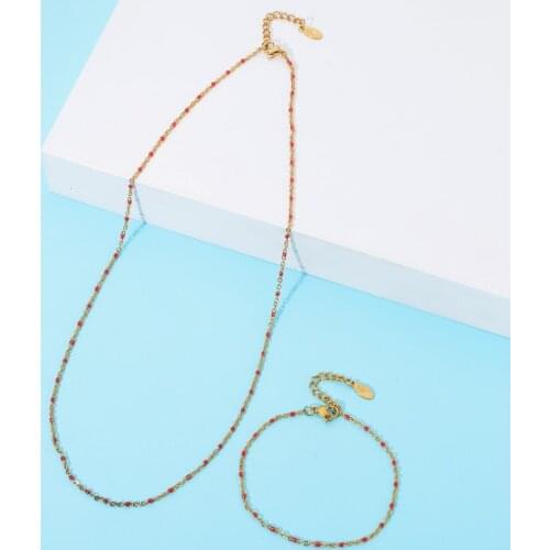 ZMZY Fashion Enamel Chains Necklace Bracelet Jewelry Sets Stainless Steel Chain DIY Multicolor Women Wholesale Wedding Gifts