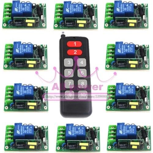 220v 230v RF 1CH channal light /lamp switch ,ON/OFF wireless remote switch adjust output ways 10 receivers Per Set