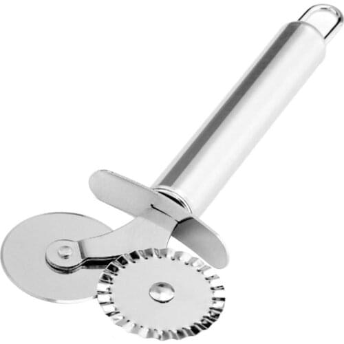 2 Patterns Stainless Steel Pizza Cutter Double Roller Pizza Knife Cutter Pastry Pasta Separator Crimper Kitchen Pizza Tools