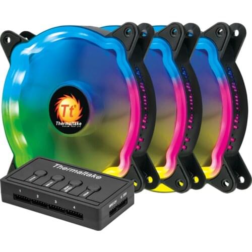 Thermaltake 120mm RGB Silent Case Fan with ARGB Controlling Hub Sync Lighting Effect 20 Lighting Modes 34.24 CFM 1300RPM 3 Packs