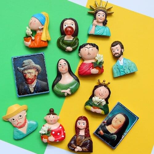 3D cartoon fridge magnets lovely statue of liberty North America ins Mona Lisa Van Gogh decoration magnetic magnet refrigerator