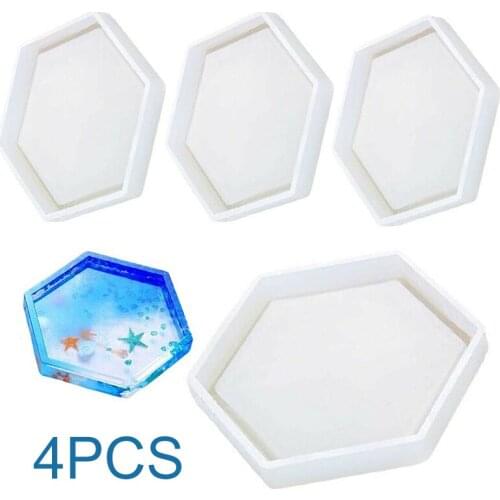 4Pcs Hexagon Coaster Pad Silicone Handmade jewelry Pendant Making Mold Resin Epoxy Casting Clay Mould DIY Handicraft Supplies
