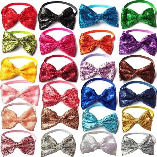 50/100pcs Pet Dog Bow Tie Festival Pet Supplies Sequin Pet Dog Puppy Middle Large Dog Bow Grooming Accessories Pet Products