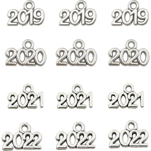 50pcs Year Number Charms 2019/2020/2021/2022 Tibetan Silver Charm Pendants Jewelry Accessories Diy Year Number Charms 13*10mm
