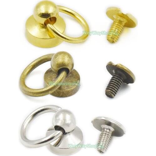 50 Pcs Head Button Stud Screwback spot 1/4" 6mm O ring for Screw Chicago nail Nickel Gold Bronze