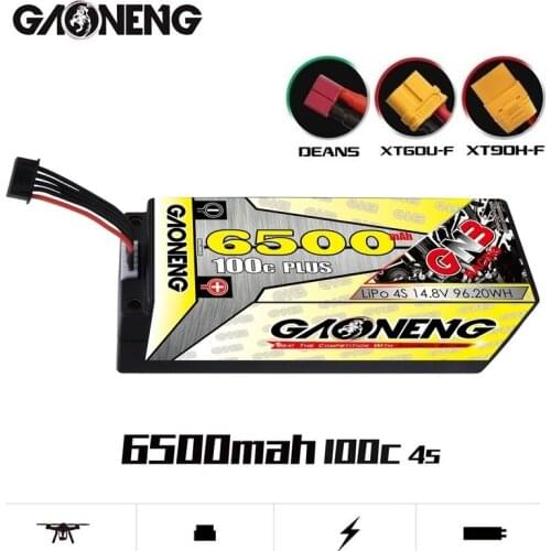GNB 6500mAh 4S 14.8V 100C MAX 200C 5.0mm Bullet Hardcase LiPo Battery XT90/XT60/TPlug for 1:8 1/8 four drive off-road RC Car