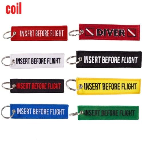 COIL Red Insert Before Flight KeyChains for Motorcycles and Cars Emboridery Customize Keyrings Avaition Gift Key Tags llaveros