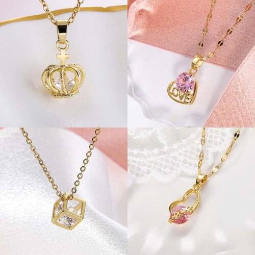 High Grade Crystal Cross Crown Pendant Necklace For Women Girls Geometric Charms Stainless steel Choker Jewelry Party Gifts
