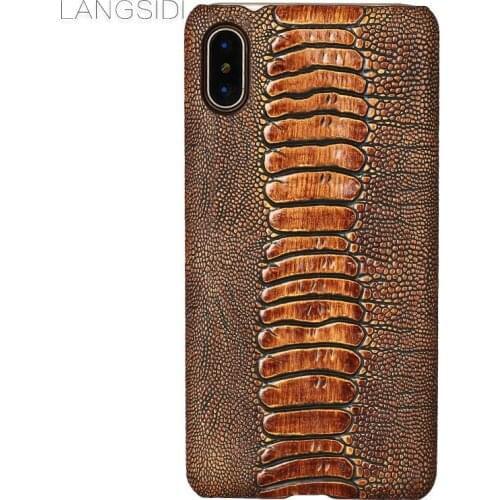LANGSIDI Genuine leather ostrich foot Grain mobile phone case for iPhone x Luxury cover for iPhone xs Xr xs Max 7 8 6 5 Plus 6S