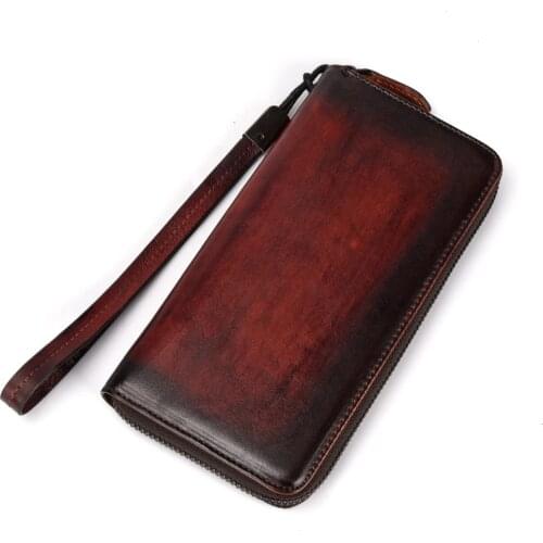 Genuine Leather Wrist Long Wallet ID/Credit Cards Multi-Capacity Retro Leisure High Quality Real Cowhide Women Clutch Handy Purs