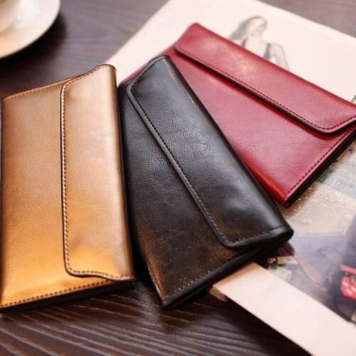 DORANMI Solid Genuine Leather Womens Wallet 2018 Thin Cow Leather Purses Bag Long Wallets Money Bag Card Holding Bag DJB024