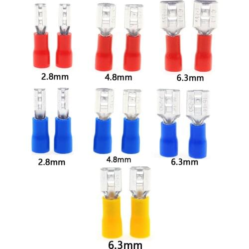50Pcs 2.8mm 4.8mm 6.3mm Insulated Seal Spade Wire Connector Female Crimping Terminals Electrical Crimp Terminal Set