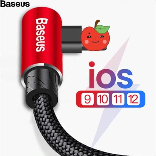 Baseus 90 Degree USB Cable For iPhone 11 Pro Max Fast Charging Data Cord Mobile Phone Cable For iPhone XS Max XR 8 7 6 6s 5 iPad