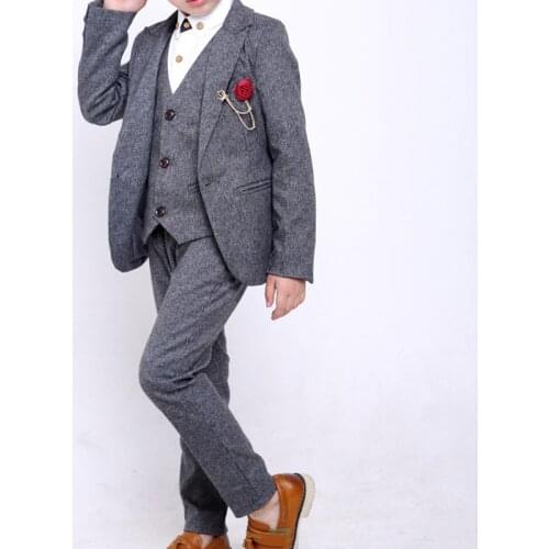 Flower Boys Wedding Suits Sets Children Formal Prom Party England Style Costume Kids Tuxedos Blazer Vest Pants 3pcs Clothing Set