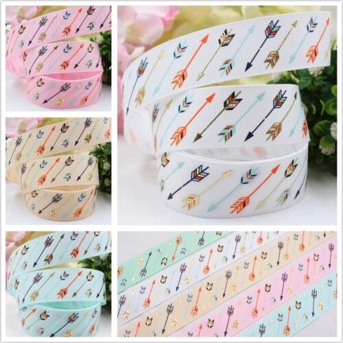 1'' 25MM Arrow hot color gold classic Printed grosgrain ribbon, DIY handmadeHair accessories Material wedding gift wrap 165423