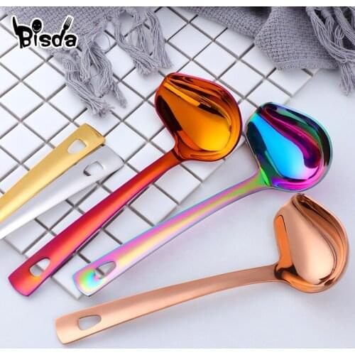 1/3Pcs Stainless Steel Soup Spoon Crooked Mouth Kitchen Thickened Soup Shell Sauce Jam Container Anti-spilling Kitchen Utensils