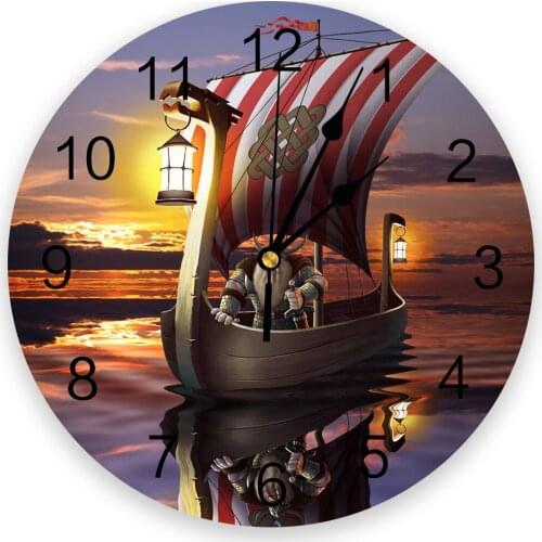 Sea Pirate Ship Dusk Art Living Room Clock Wall Round Clocks Decor Home Bedroom Kitchen Decoration Wall Clocks