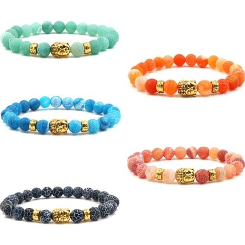 Buddha head Stone Mens Beaded Jewelry 8mm Lava Stone Beads Bracelets Party Gift Stretch Yoga Jewelry