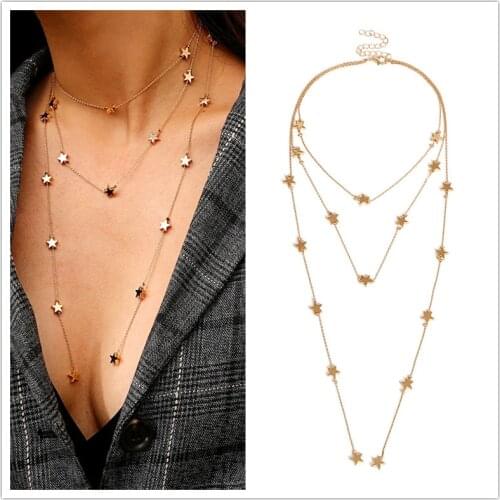 MWSONYA Multilayer Metal Star Choker Necklaces for Women Chain Metal Strip Tassel Necklace Pendants Fashion Jewelry