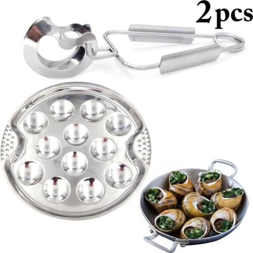 1pc Cooking Tools Set Grilling Tray Stainless Steel 12-Grid Snail Baking Pan With Food Tong Cooking Accessories For Kitchen