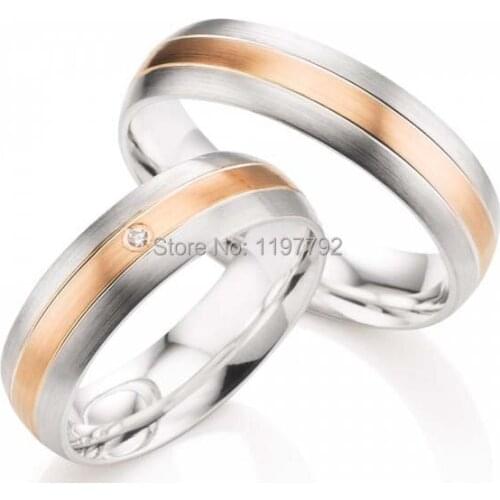 Custom made rose gold color color titanium matching engagement wedding ring set for couples anel