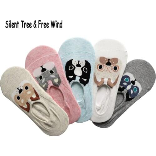 Summer Women Cute Pet Dog Cartton Anti-slip Invisible Sock Funny Fun Female Girls 3D Bulldog Husky Pug Animal No Show Socks