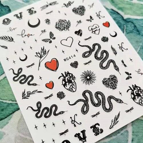 Newest WG 414 design 3d nail sticker template back glue DIY nail decal decoration tools for nail art design