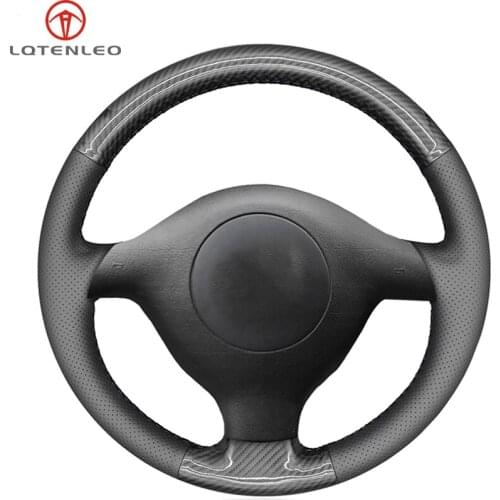 LQTENLEO Black Leather Carbon Fiber Steering Wheel Cover for Volkswagen VW Golf 4 (IV) Passat (B5) Variant 1997-2004 Polo Sharan