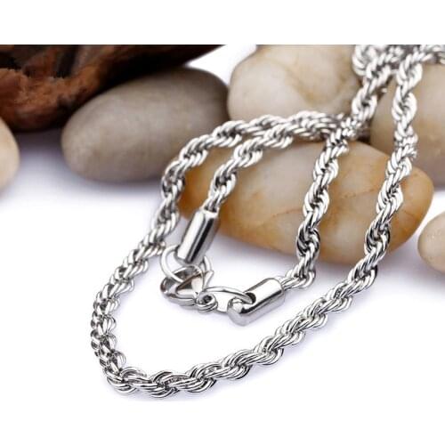 Fashion Mens Stainless Steel Chain Necklace 3MM Titanium Steel Twisted Link Necklace Hip Hop Rock Jewelry Length 18-28inches
