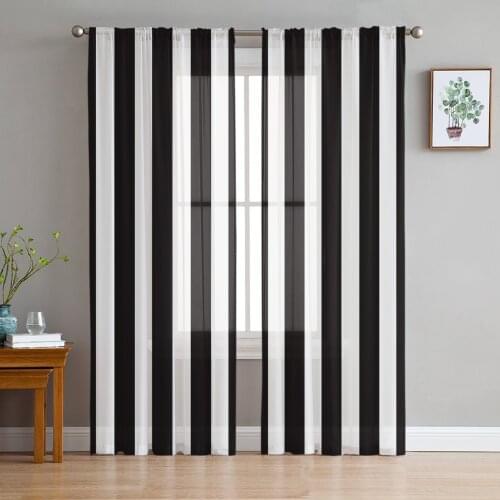 Simple Stripes Black And White Sheer Curtains for Living Room Bedroom Kitchen Tulle for Windows Voile Yarn Curtains for Bedroom