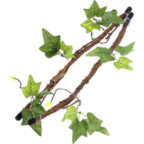 Reptile Climbing Vines with Leaves Terrarium Plant Decoration with Suction Cup for Amphibian Lizard Snake 2 Pieces Set