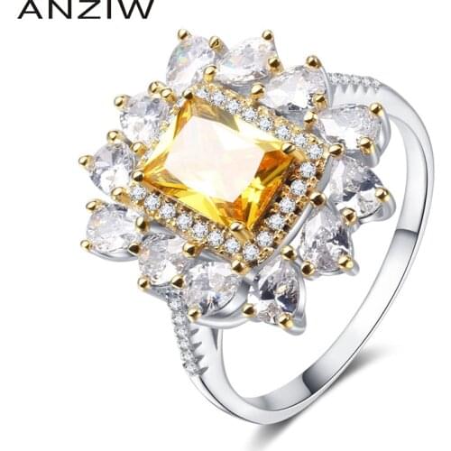 Luxury Women Big Flower Yellow Halo Ring 925 Sterling Silver Engagement Wedding Ring Jewelry for Women Party Gift bagues femmes