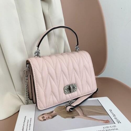 Pink INS Chic Quilted Handbags Luxury Designer Brand Solid Chain Soft Leather Lady Crossbody Bags For Women