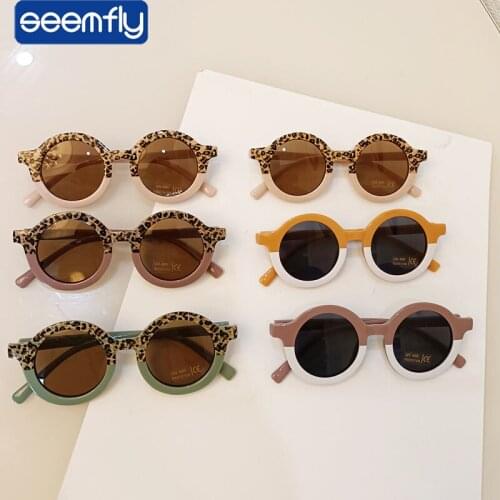 Seemfly Children Boy Girl Cute Leopard Double Color Round Sunglasses Kids Vintage Sunglasses UV400 Protection Classic Eyewear