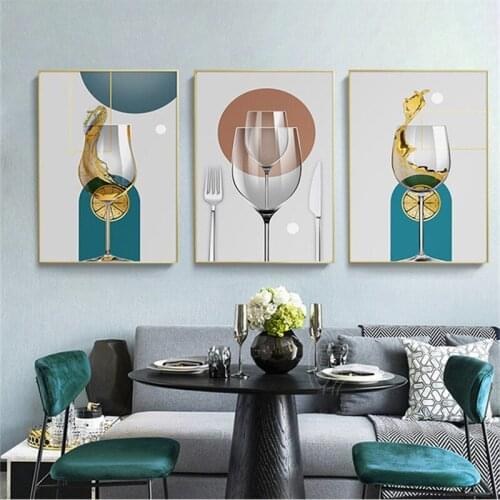 Modern Tableware Knife Fork Spoon Wine Glass Posters Canvas Paintings Wall Art Pictures Prints For Restaurant Dining Room Decor