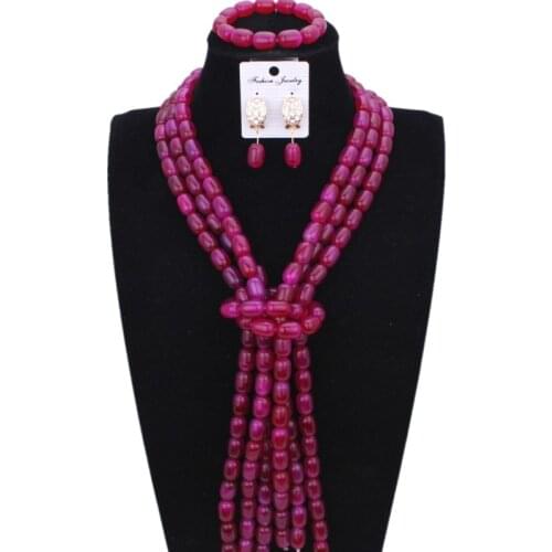 Dudo Bridal Jewelry Set Fuchsia Hot Pink African Wedding beads Necklace Set of Jewelry Crystal Jewellery Set 2018 Free Shipping