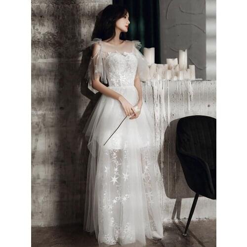 White Formal Evening Dress 2021 New Fashion Illusion O-neck Appliques 3d Flower Party Dresses A-line Prom Gown Sexy Princess