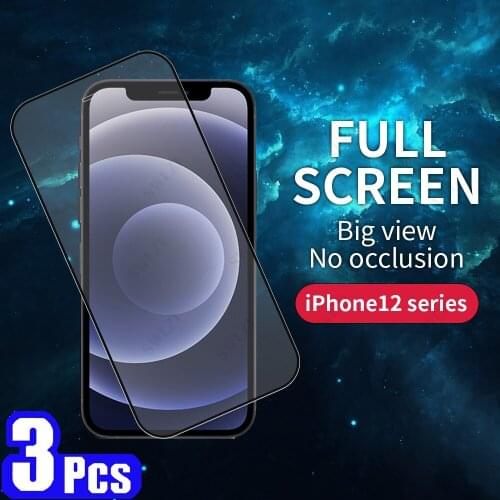 3Pcs Full Cover Phone Screen Protector for iPhone 12 Mini 11 Pro Max X XS XR SE 7 8 Plus Tempered Glass Protective Film on glass